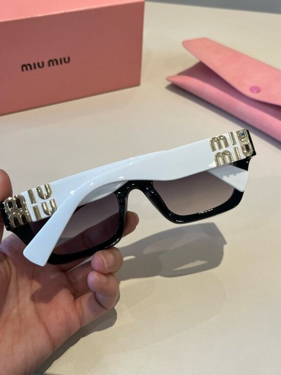 ? Miu Miu SMU 09W Black/White Sunglasses | Iconic Gold Logo Accents main image 7